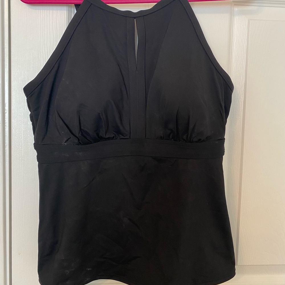 Black high-neckline swim top